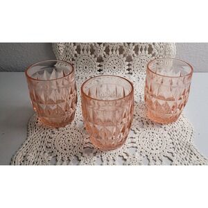 3 Vtg Jeanette Glass Co Pink Depression Glass Tumblers Windsor Diamond Pattern
